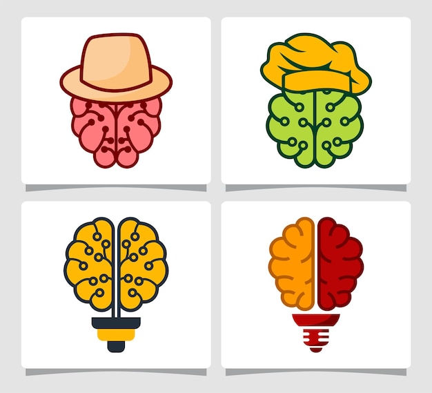 Vetor definir inspiração de design de modelo de logotipo cerebral