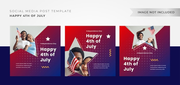 Definir instagram feliz quatro de julho vetor de modelo de dia da independência americana