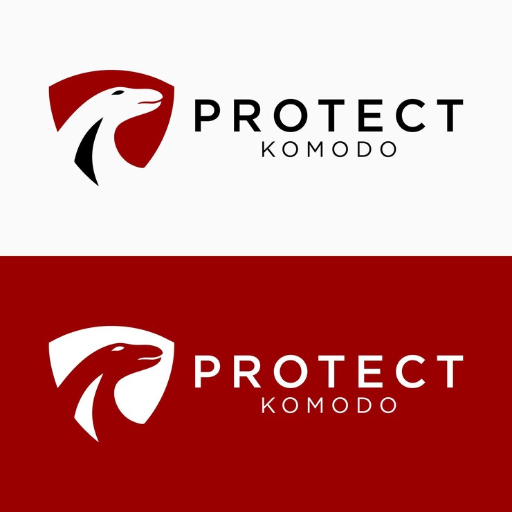 Vetor definir komodo habitat animal população manter ícone escudo guarda marca tecnologia logo design vector