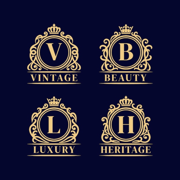 Definir logo emblema mão ilustração desenhada vector molduras de ornamento vitoriano luxo vintage