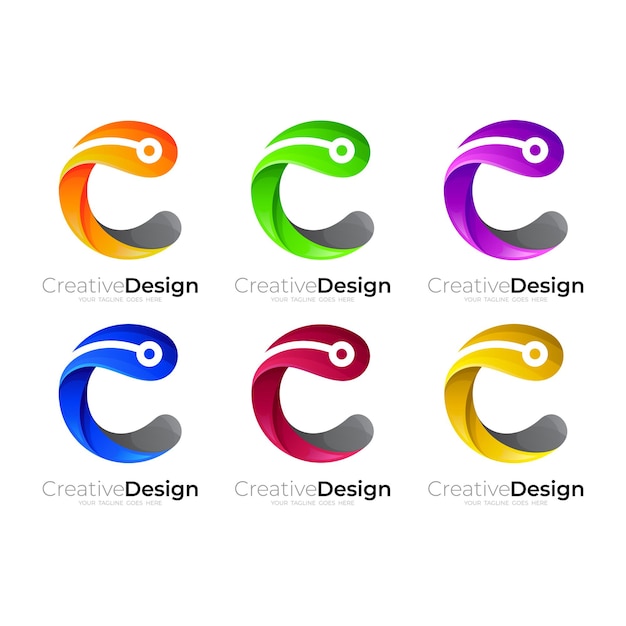 Definir logotipo c com modelo de logotipo colorido estilo 3d, logotipo de tecnologia