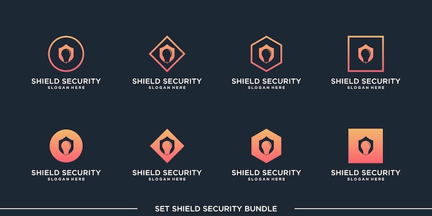 Definir logotipo escudo segurança pacote vetor premium