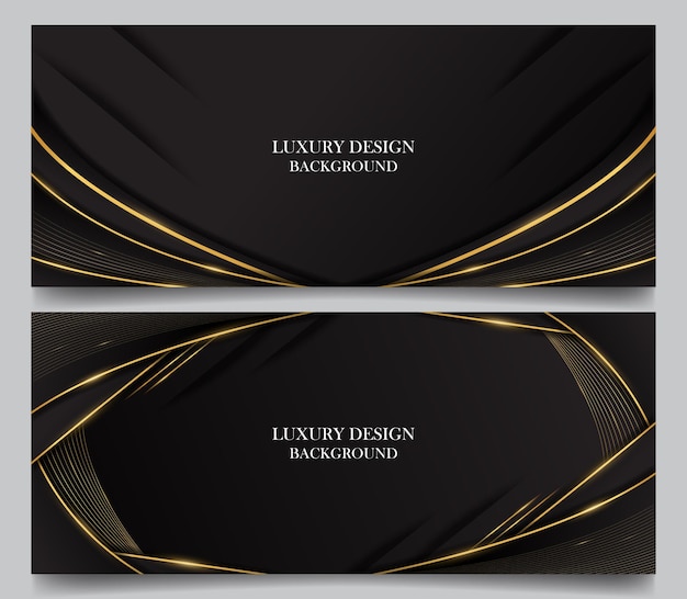 Vetor definir luxo elegante linha preta e dourada design de fundo horizontal vetor tema elegante de luxo