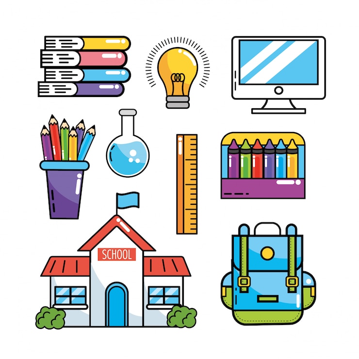 Vetor definir material de educação escolar para estudar