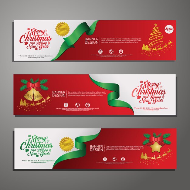 Definir modelo de banner horizontal de feliz Natal. Oferta de natal. Vetor.