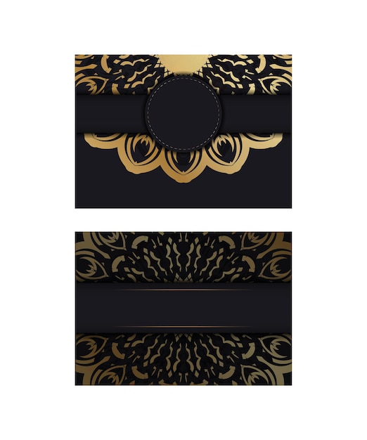 Definir modelo de folheto de felicitações em preto com ornamento abstrato dourado