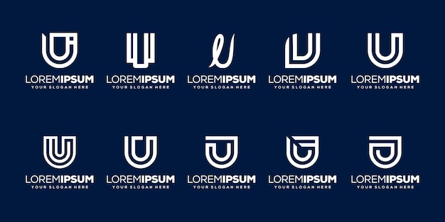 Definir modelo de logotipo da letra u inicial do pacote