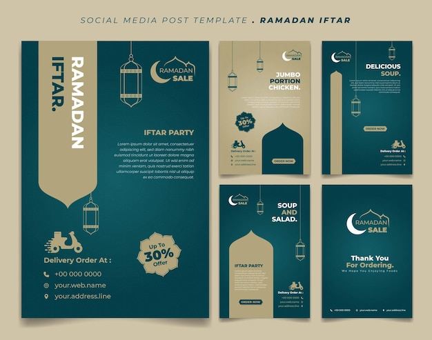 Definir modelo de postagem de mídia social em design de fundo islâmico verde e marrom