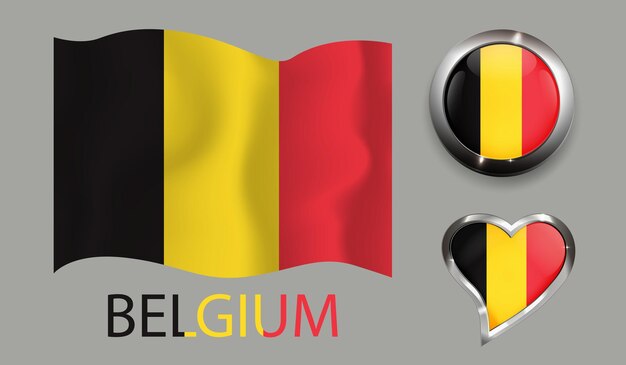 definir nação Bélgica bandeira botão brilhante coração