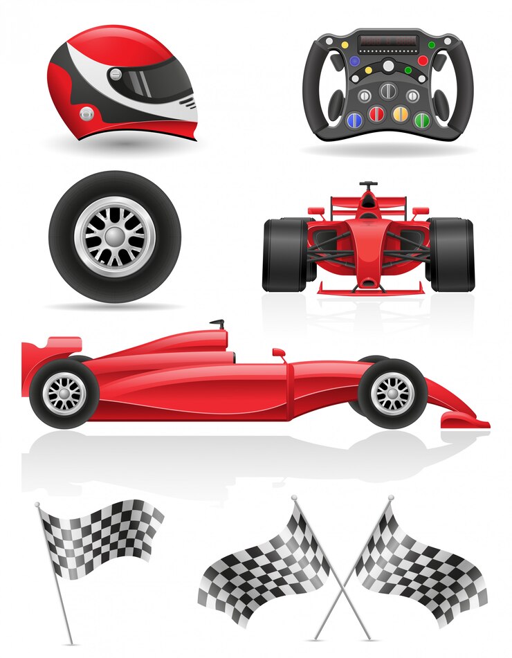 Vetor definir o carro de corrida, bandeiras e elementos de ilustração vetorial