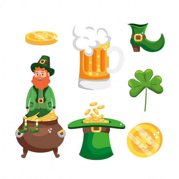 Definir o homem de st patrick com cerveja e caldeirão para celebração