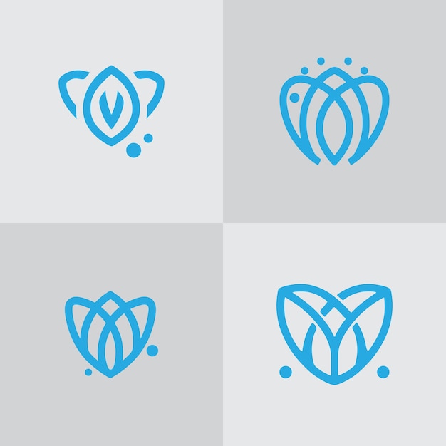 definir o pacote de ícone de logotipo de arte de linha simples vetor premium de flor azul