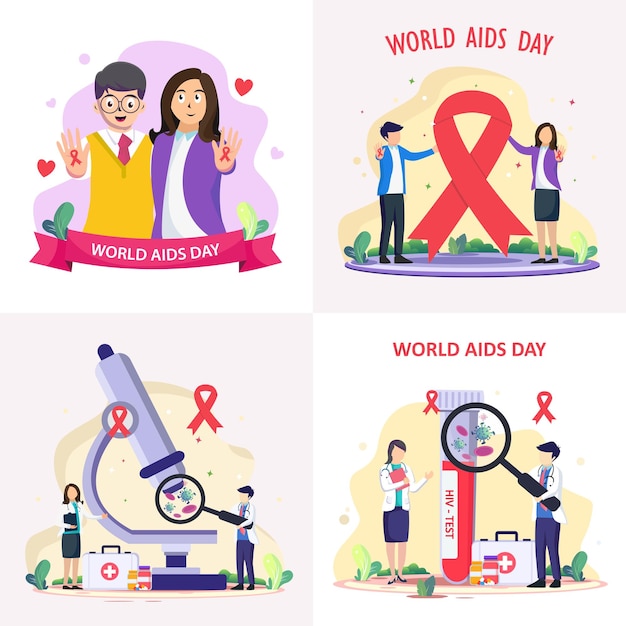 Definir pacote design plano moderno do conceito de ilustração do dia mundial da aids vetor de estilo plano