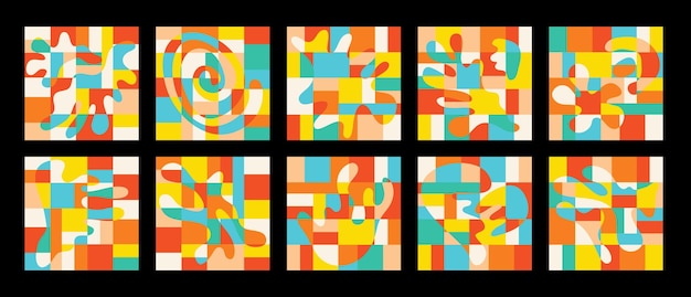 Definir padrões geométricos abstratos estilo bauhaus estético moderno sem costura desenhar mosaico de cores brilhantes