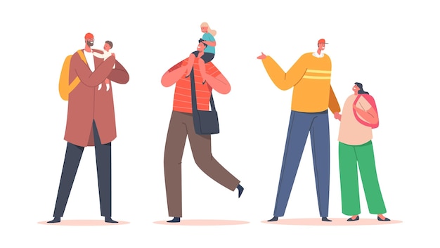 Definir pais felizes com crianças personagens familiares pais filhos ou filha passar tempo juntos diversão comunicar jogar ligação amor isolado no fundo branco desenhos animados pessoas ilustração vetorial