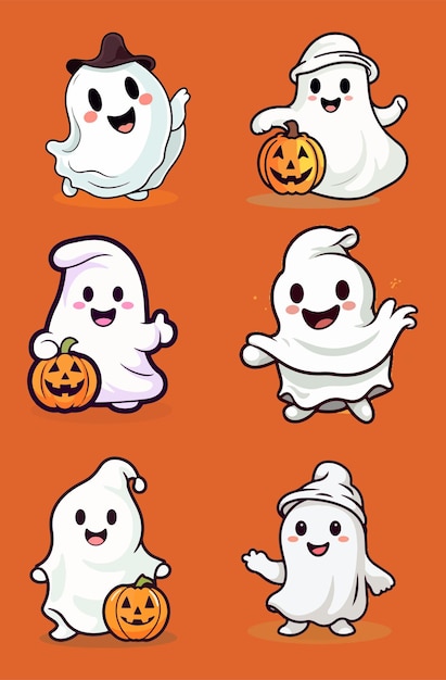 ilustração em vetor de halloween pequena linha de desenho animado fantasma em fundo branco. 11118092 Vetor no Vecteezy