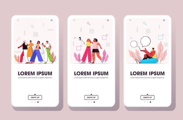 definir pessoas caminhando ao ar livre usando o conceito de comunicação de smartphone e laptop