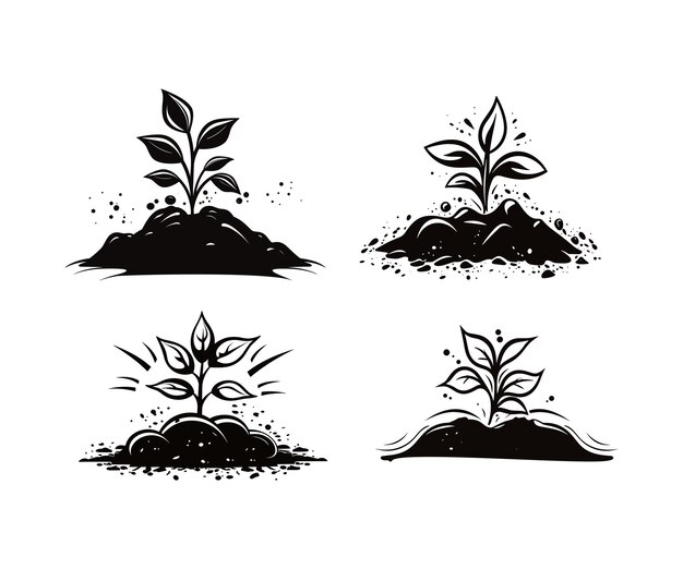 Vetor definir planta vetorial com solo isolado em preto e branco