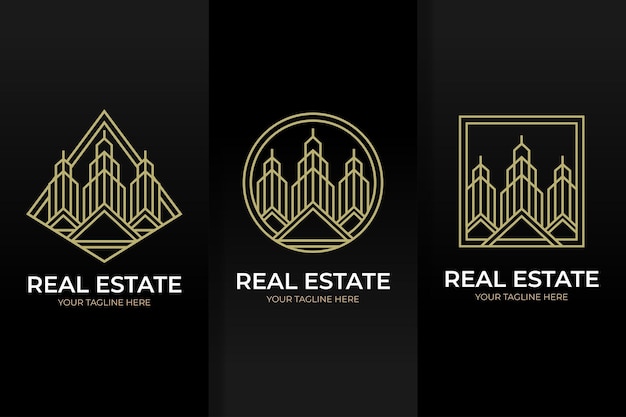 Definir propriedade, modelo de design de logotipo de arte de linha imobiliária