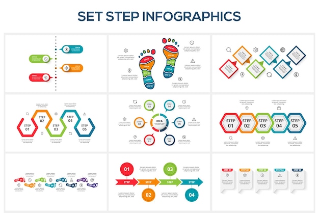 Vetor definir triângulo com modelo de infográfico de 3 4 5 6 8 elementos para apresentações de negócios na web ilustração vetorial