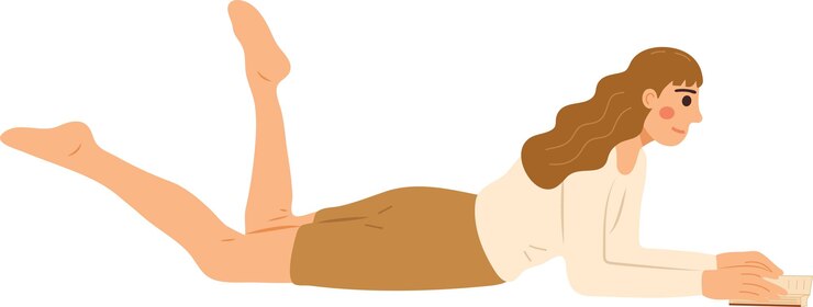 Vetor deitado relaxando mulher estudante ler livro personagem ilustração arte de desenhos animados