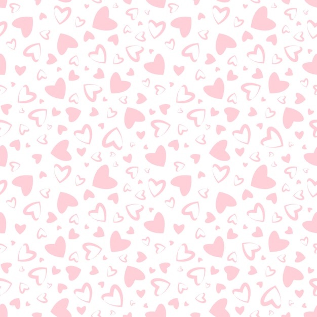 Vetor delicado padrão perfeito com corações rosa em um fundo branco.