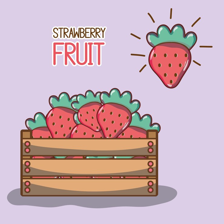 Vetor delicios e frutas de morango frescas dentro da cesta