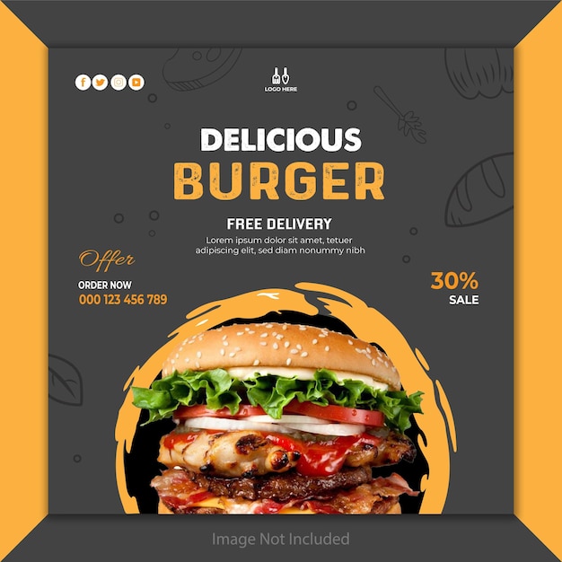 Deliciosa comida modelo de mídia social promoção banner post design