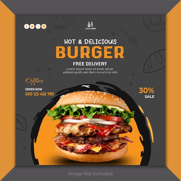Deliciosa comida modelo de mídia social promoção banner post design