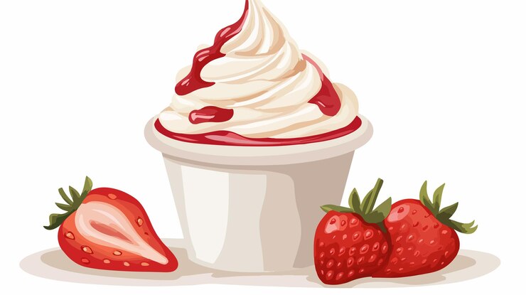 Vetor deliciosa creme batida com xarope de morango ilustração vetorial plana