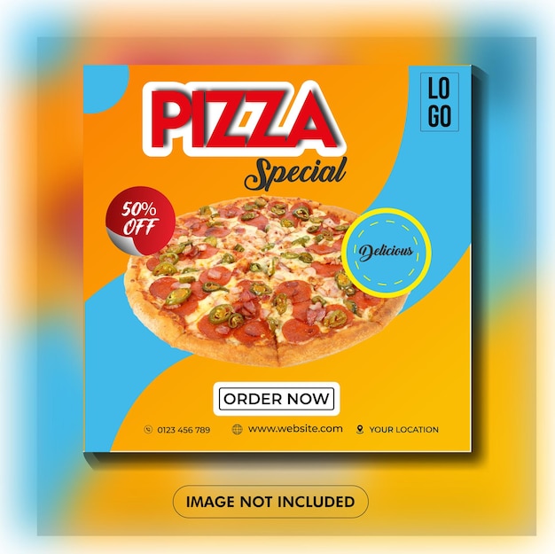 Deliciosa pizza de fast food promoção nas mídias sociais e banner do instagram ou modelo de design de postagem de pizza