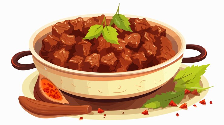 Vetor deliciosa receita de rendang da arte culinária de padang
