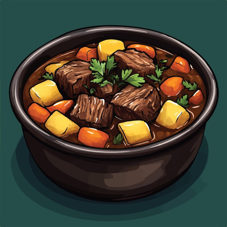 Vetor delicioso assado em panela com molho ilustração de desenho animado ilustração vetorial