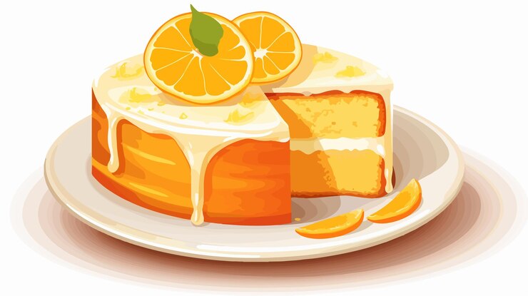 Vetor delicioso bolo de laranja com cobertura de marmelada