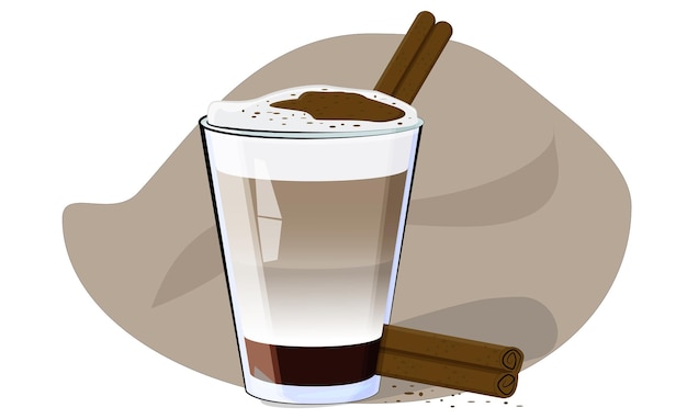 Delicioso café com leite quente polvilhado com canela na ilustração