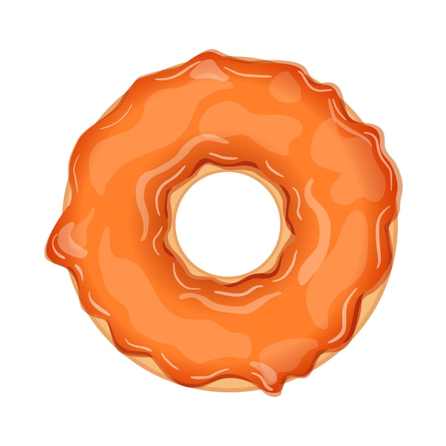 Delicioso donut com esmalte laranja isolado na ilustração vetorial realista de fundo branco