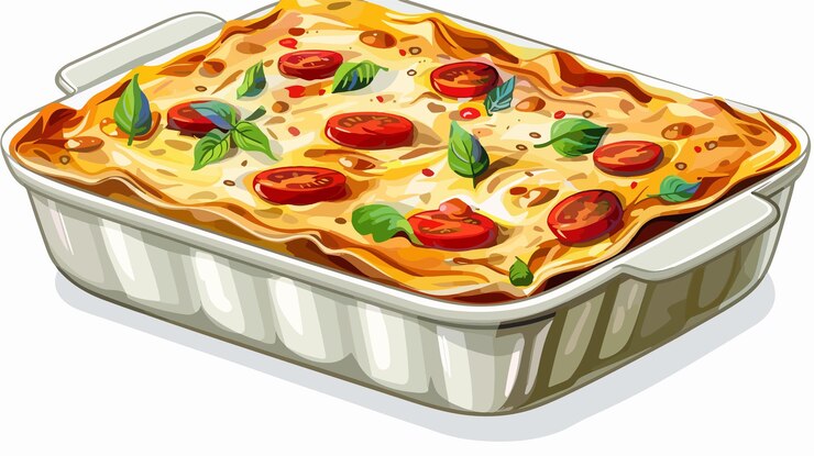 Vetor delicioso prato de panificação com lasanha caseira em fundo branco