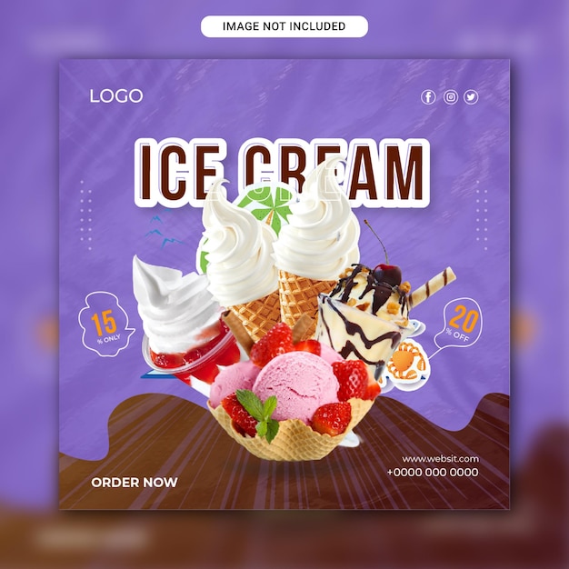 Delicioso sorvete de mídia social promocional e modelo de design de postagem de comida do instagram