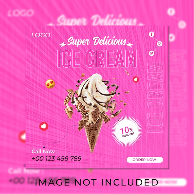Delicioso sorvete e modelo de banner de mídia social de menu de comida