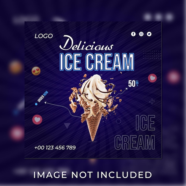 Delicioso sorvete e modelo de banner de mídia social de menu de comida