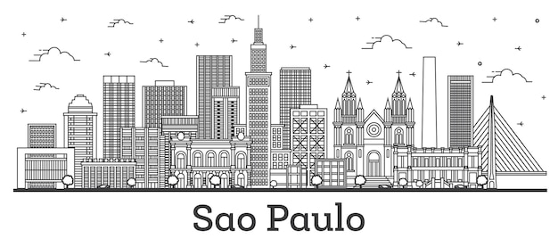 Vetor delinear o horizonte da cidade de são paulo brasil com edifícios modernos e reflexões isoladas em branco