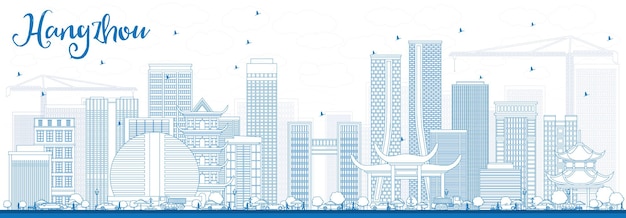 Delinear o horizonte de hangzhou com edifícios azuis. ilustração vetorial. viagem de negócios e conceito de turismo com arquitetura moderna. imagem para cartaz de banner de apresentação e site.