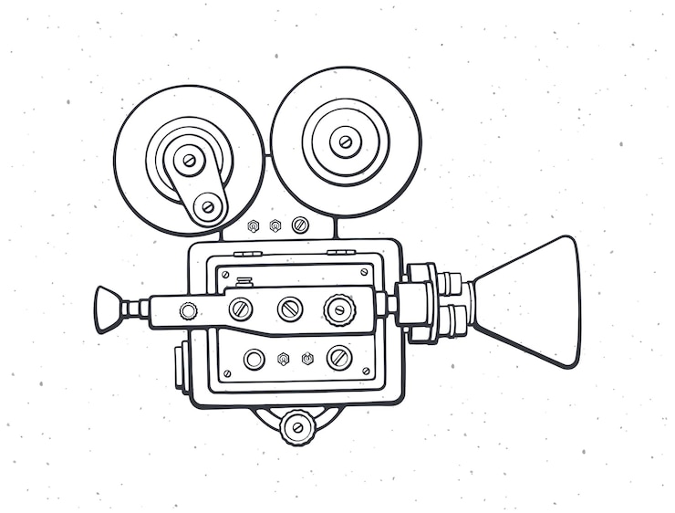 Vetor delinear projetor de cinema retrô câmera de filme vintage câmera de filme antiga ilustração vetorial