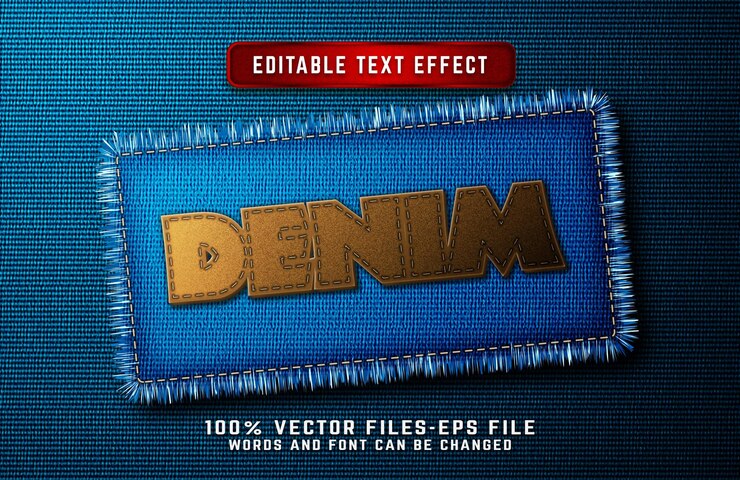 Vetor denim 3d vetores premium de efeito de texto realista