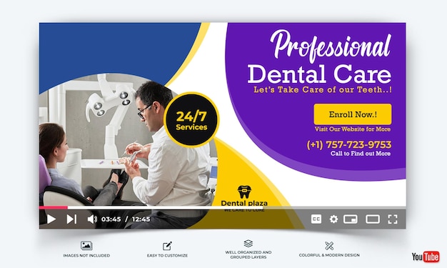 Dental care youtube thumbnail template vector premium