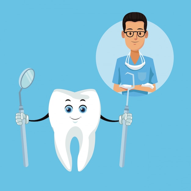 Dentários e caricaturas de cuidados dentários
