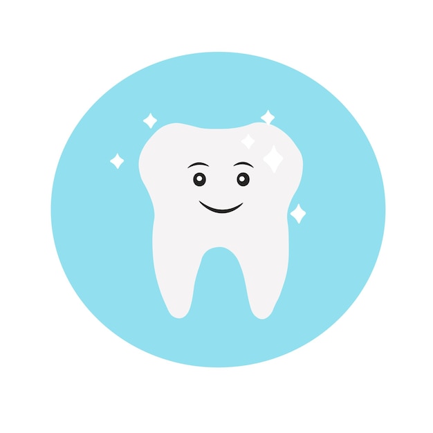 Dente bonito com sorriso Ilustração em vetor conceito de dente saudável Isolado em fundo azul