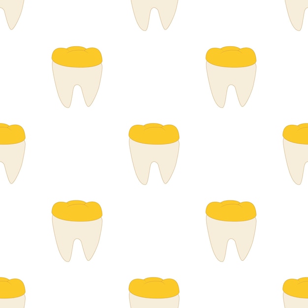 Dente com padrão de coroa dentária dourada textura de fundo sem costura repetição papel de parede vetor geométrico