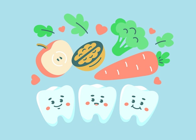 Dentes bonitos e comida saudável conceito de dieta dental amigável