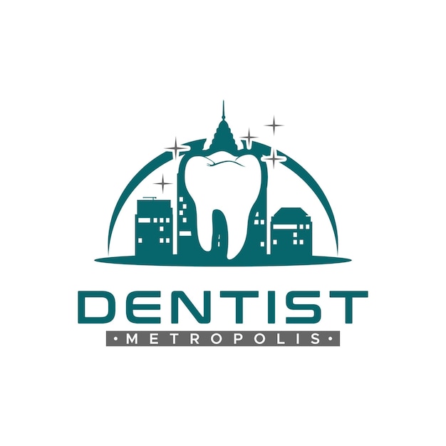 Dentes dentes odontologia odontológica com paisagem urbana para design de logotipo de dentista urbano